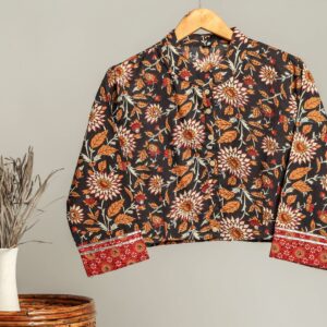 Handmade Block Print Cotton for Women ? Ethnic Floral Printed Top with Long Sleeves
