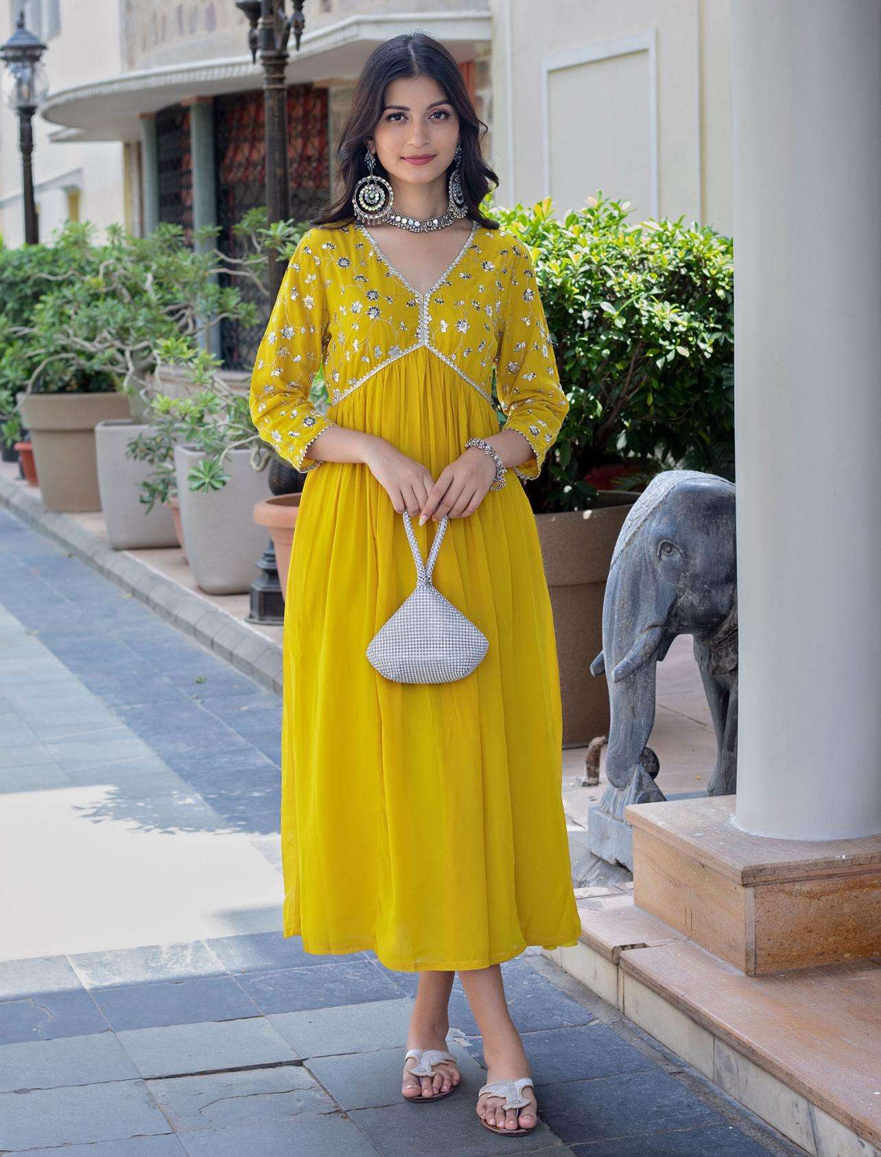 Women's Rayon embroidery work Georgette Fit & Flare Dress - Image 4